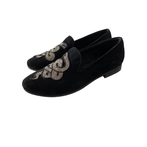 Steve Madden Loafers Size 7.5 Black Velvet Snake Rhinestone Embellished Slip On main image 10